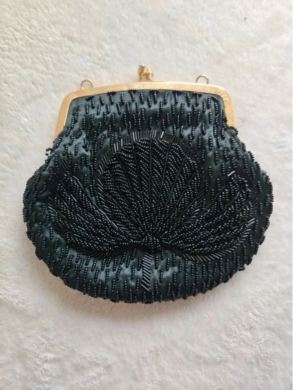 Vintage Black Beaded Evening Purse Clutch Handbag Hong Kong